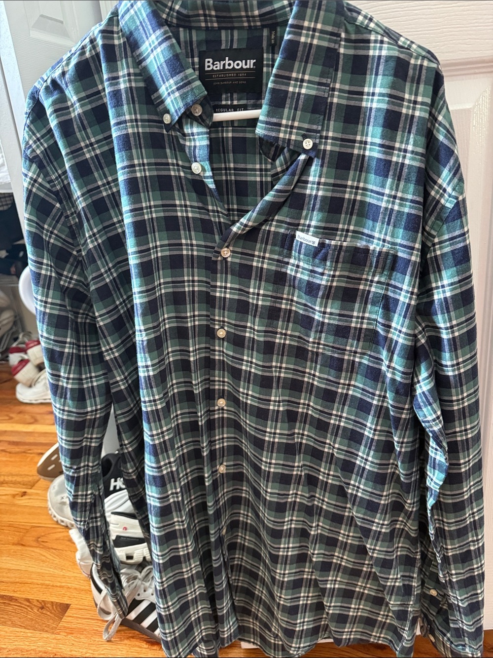 Barbour Navy and Green Plaid Long-Sleeve Button-Down Shirt